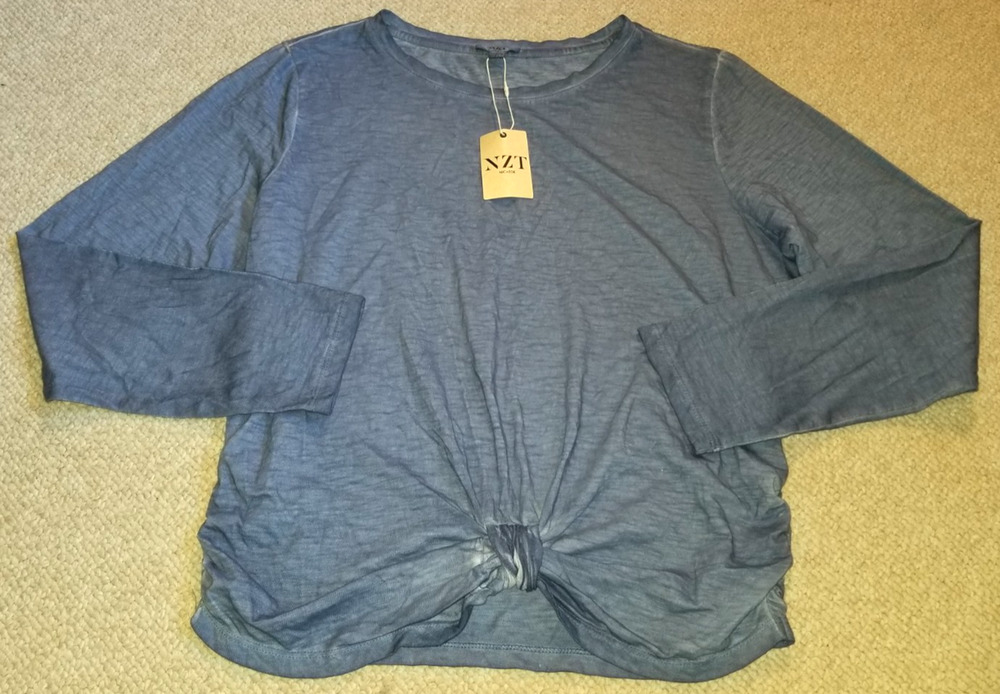 NWT $88 Womens Top-NIC+ZOE-china blue 100% cotton knit knot front Artsy BOHO-L